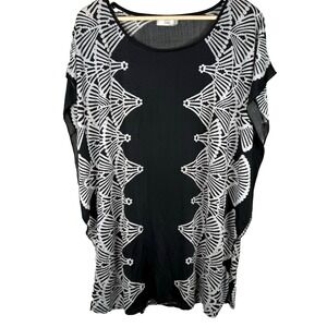 Victoria Kaftan Dress Poncho Shrug Coverup Black White Womens Sz‎ M/L NEW